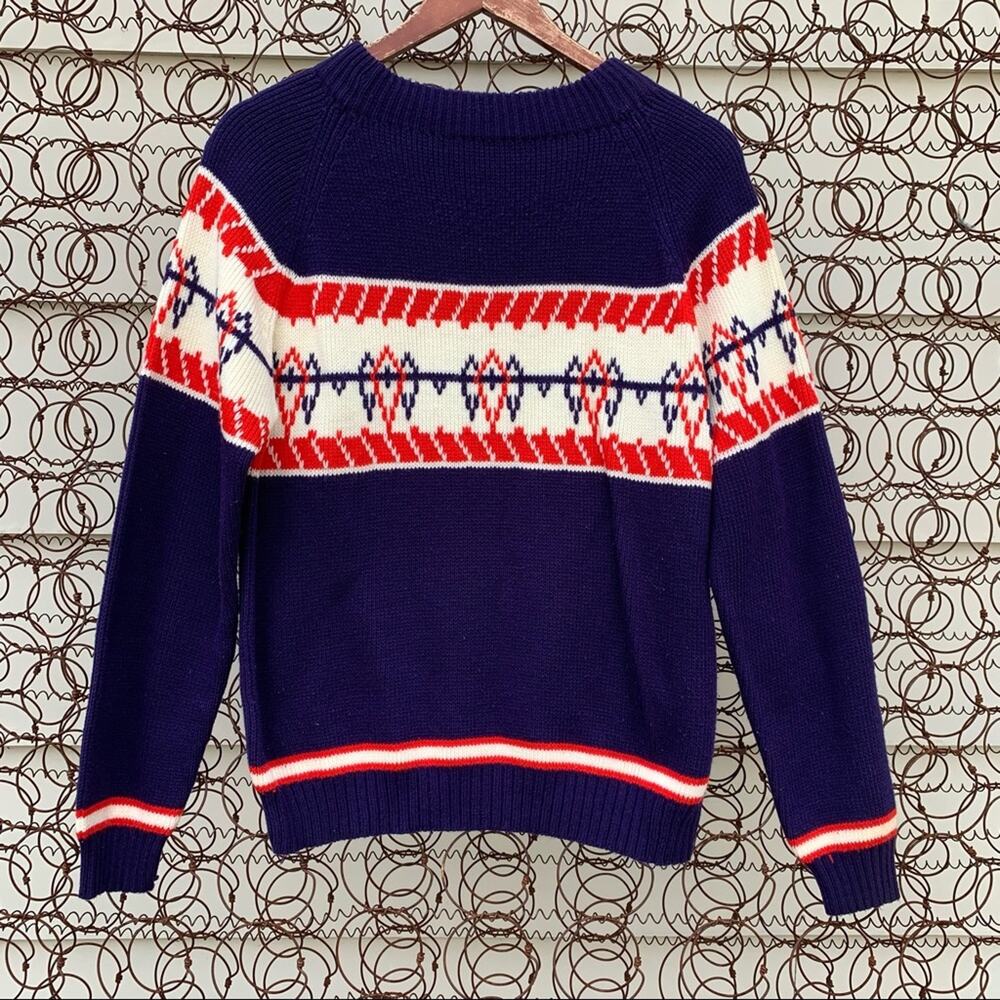 Vintage Montgomery Ward knit stripe fair isle blue red ski nordic sweater